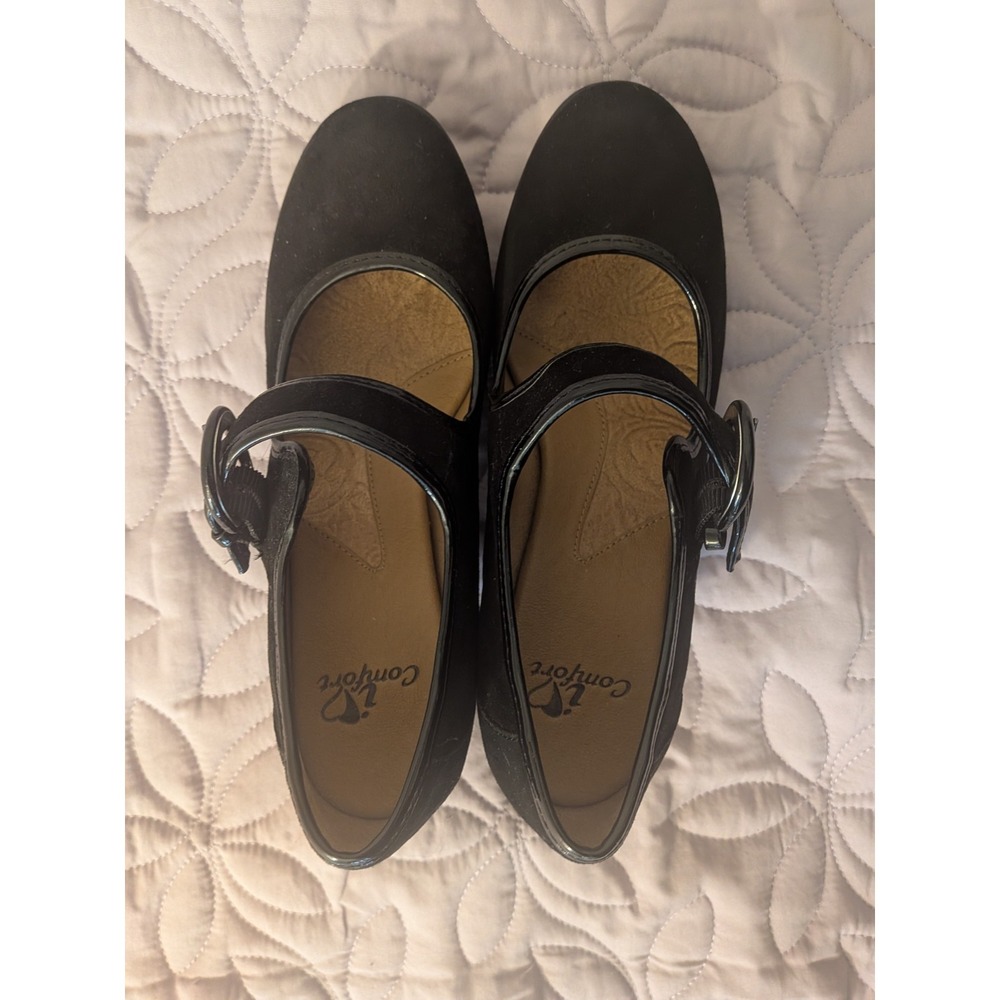 I Love Comfort Dasher Black Fabric Faux Suede Mary Jane Type Heels Women Size 7M